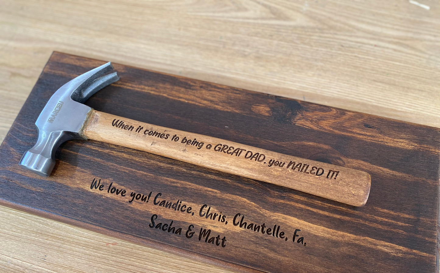 Wooden plaque and Hammer set