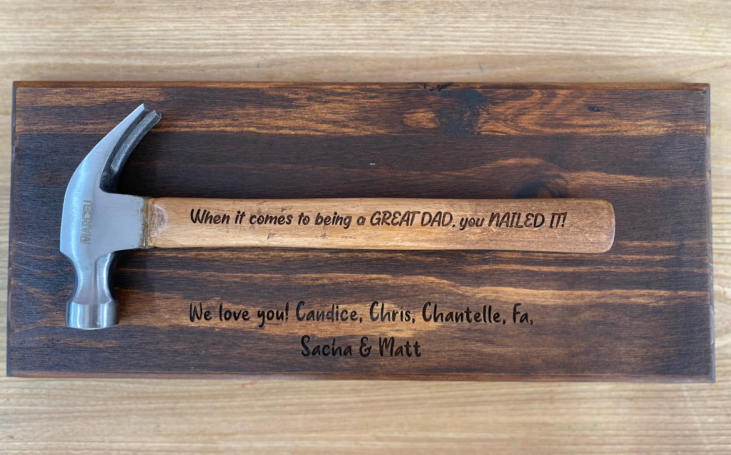 Wooden plaque and Hammer set