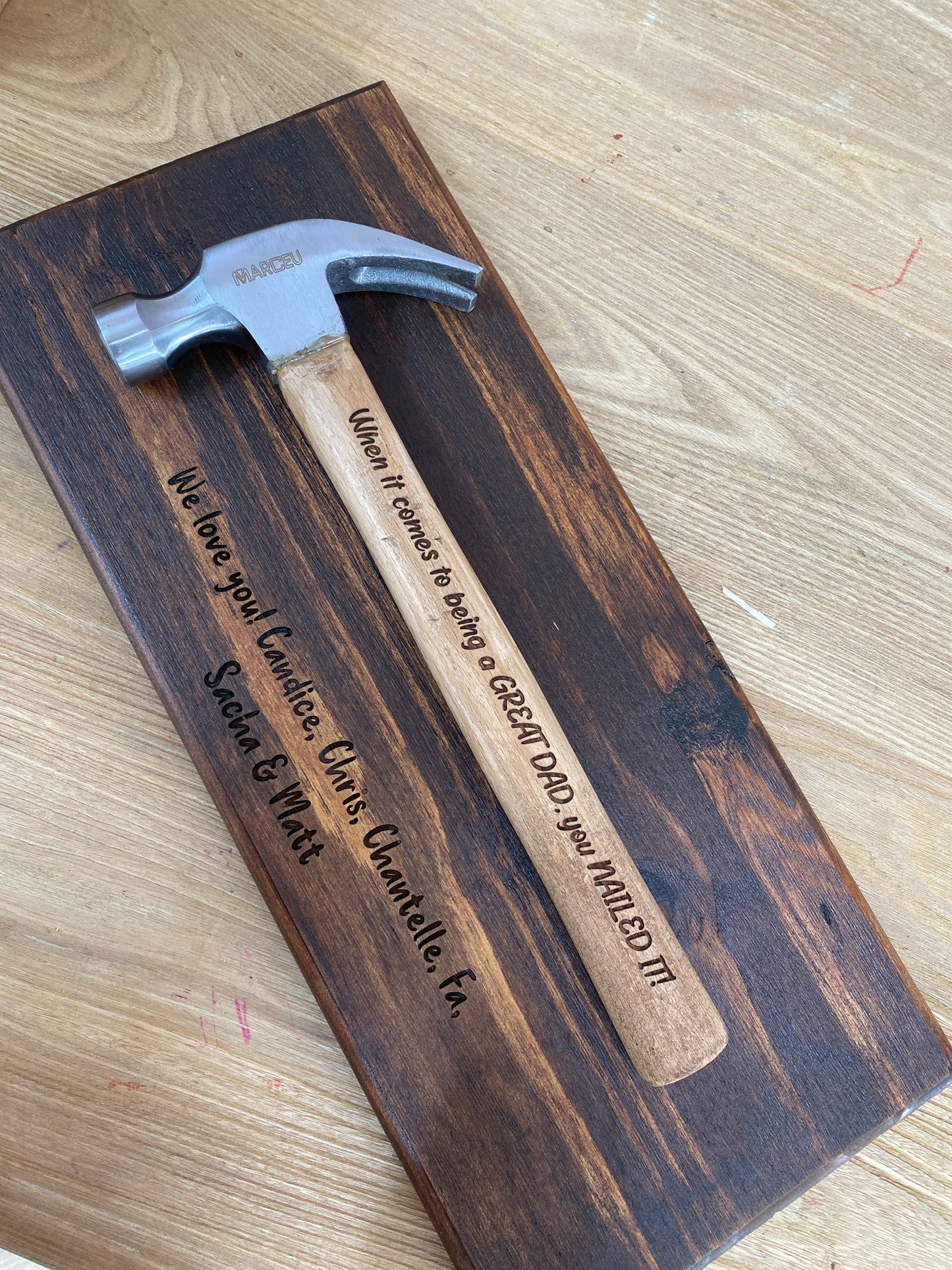 Wooden plaque and Hammer set